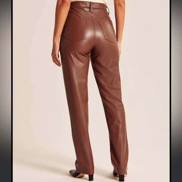 Abercrombie The 90s Straight Ultra High Rise Faux Leather Pants Curve Love - Picture 3 of 8